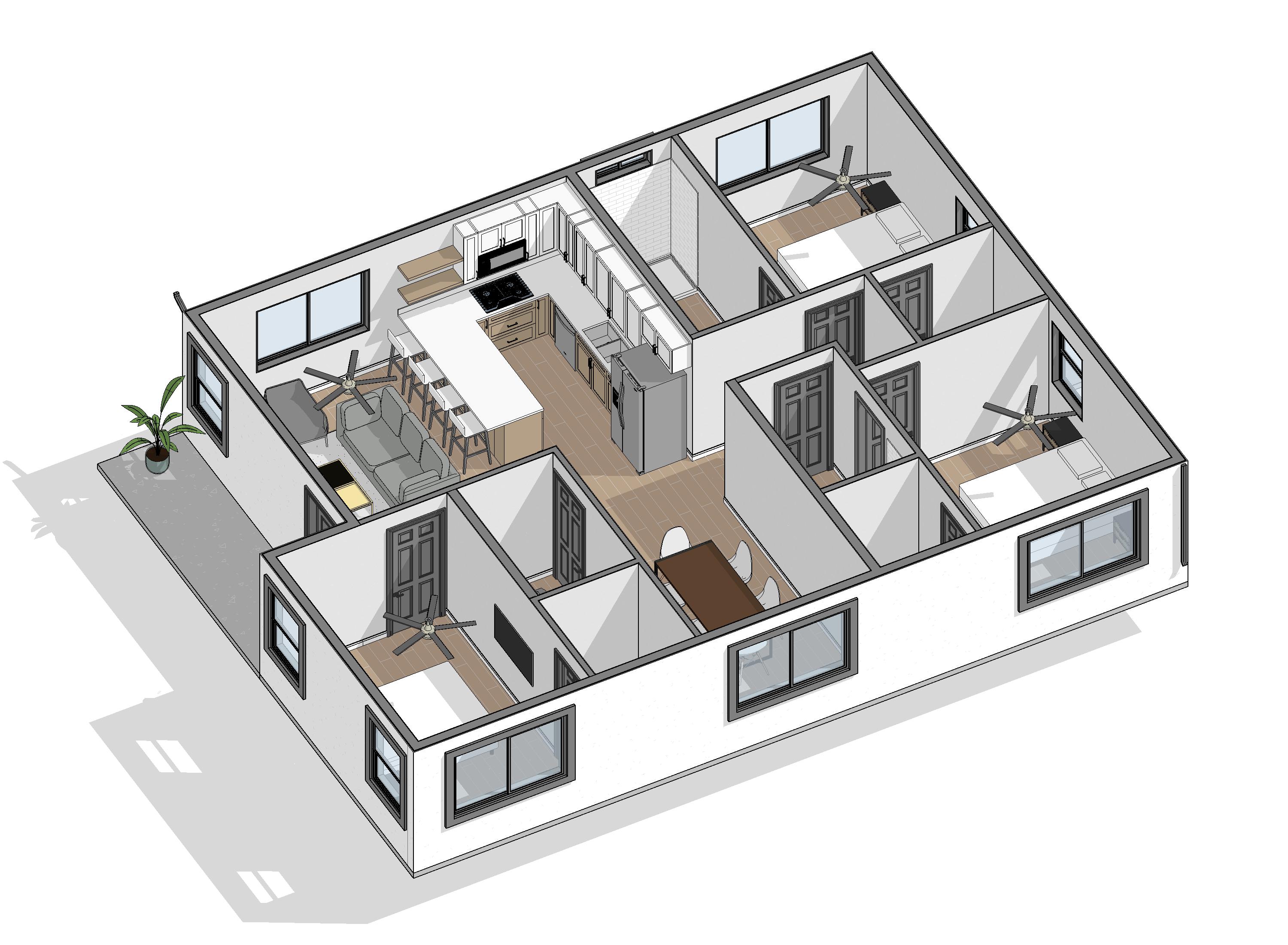 Orion 3D Model — 1,200 SF, 3 Bed, 2 Bath